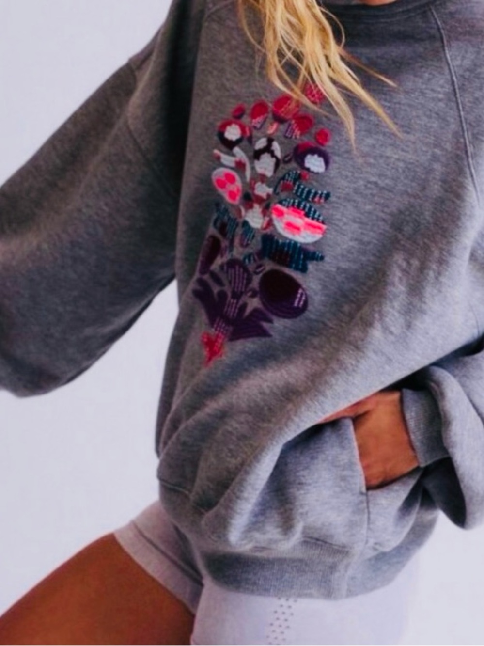 🆕WOT FP MOVEMENT On Your Mark Sweat Logo Sweatshirt / Heather Grey Combo - Picture 2 of 11